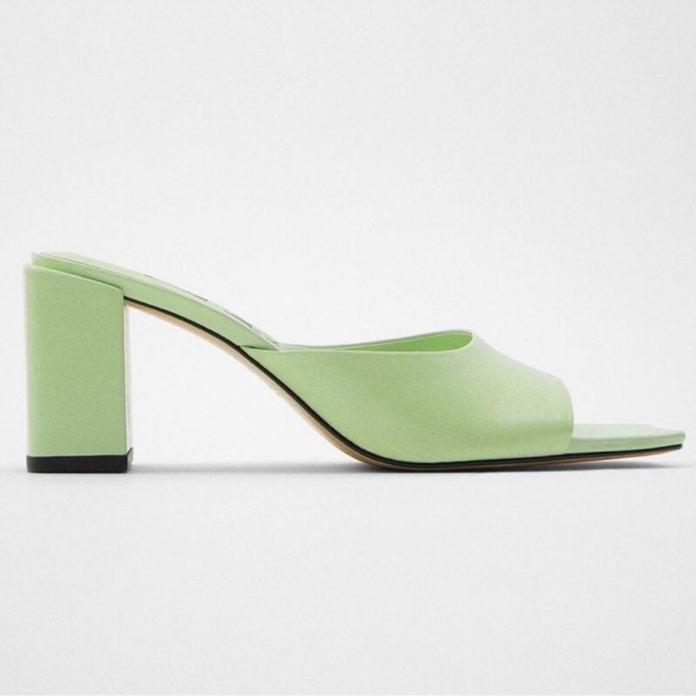 Zara Green Block Heel Sandals